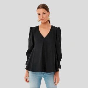 Tuckernuck Black V‑Neck Malachite Suede Easton peplum Blouse